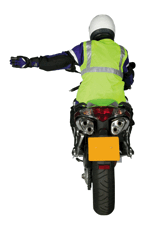 You're giving an arm signal, ready to turn left. Why should you return your hand to the handlebars while you turn? - You're giving an arm signal, ready to turn left. Why should you return your hand to the handlebars while you turn?