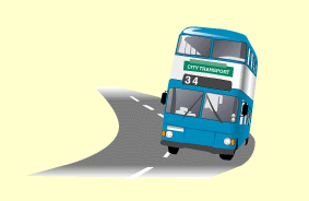 What should you be especially aware of while you're driving a double-deck bus on a road with a steep camber? - What should you be especially aware of while you're driving a double-deck bus on a road with a steep camber?